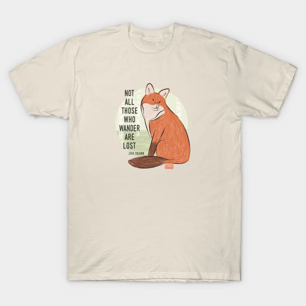 Not All Those Who Wander Are Lost by J.R.R. Tolkien | Fox Illustration T-Shirt by Joabit Draws